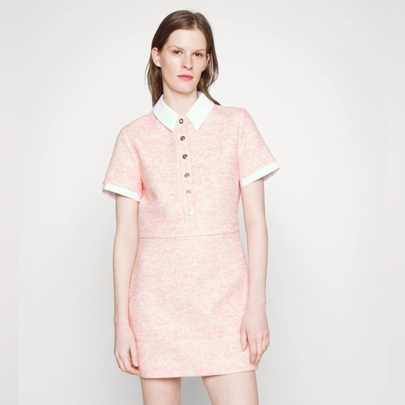 Maje Ranello Collared Mini Dress in Pink sz FR 34 XS 450$ - Picture 9 of 17